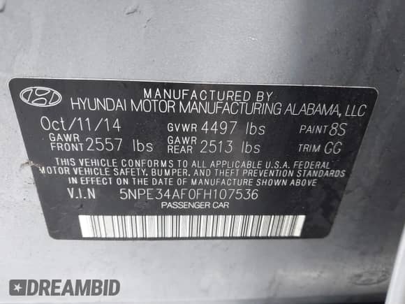 2015 Hyundai Sonata Limited с VIN 5NPE34AF0FH107536, выставлен на аукционе IAAI как лот 41527634 с пробегом 119 643 миль миль и . История ставок и продаж доступна на DreamBid. Изображение 9.