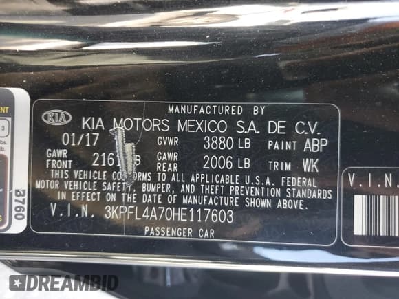 ✅ 2017 Kia Forte S • VIN: 3KPFL4A70HE117603 • Lot: 71233975. Listed on Copart with 91,955 mi. Free auction sales archive from the USA and detailed vehicle history report at DreamBid. Image 12.