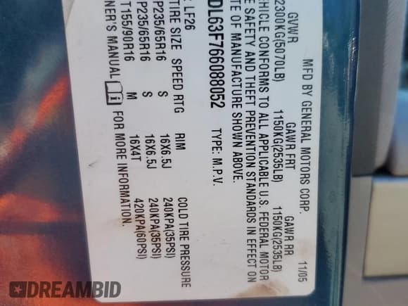 ✅ 2006 Chevrolet Equinox LT • VIN: 2CNDL63F766088052 • Лот: 45381355. Опубликован ранее на Copart с пробегом 160 613 миль. Бесплатный доступ к архиву аукционных продаж из США и подробный отчёт об истории автомобиля на DreamBid. Изображение 13.