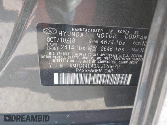 ✅ 2019 Genesis G70 Advanced • VIN: KMTG44LA3KU026670 • Lot: 41814058. Listed on IAAI with 20,118 mi. Free auction sales archive from the USA and detailed vehicle history report at DreamBid. Image 9.