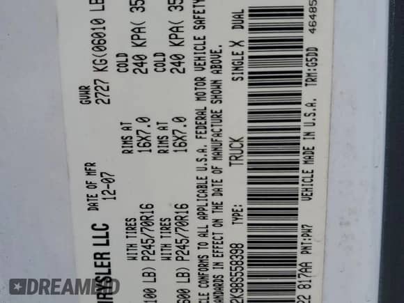 2008 Dodge Dakota ST z VIN 1D7HE22K98S558398, wystawiony jako Copart lot #86100785 z przebiegiem 199 816 mil mil oraz Szkoda całkowita • Salvage title. Historia ofert i sprzedaży dostępna na DreamBid. Obrazek 12.