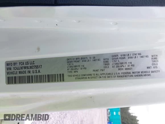 ✅ 2020 Jeep Wrangler Unlimited Rubicon • VIN: 1C4JJXFM9LW275517 • Лот: 41958975. Опубликован ранее на IAAI с пробегом 46 476 миль. Бесплатный доступ к архиву аукционных продаж из США и подробный отчёт об истории автомобиля на DreamBid. Изображение 9.