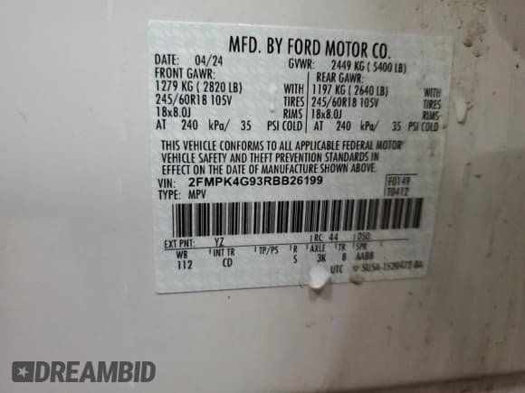 ✅ 2024 Ford Edge SE • VIN: 2FMPK4G93RBB26199 • Лот: 91906915. Опубликован ранее на Copart с пробегом 21 422 миль. Бесплатный доступ к архиву аукционных продаж из США и подробный отчёт об истории автомобиля на DreamBid. Изображение 13.