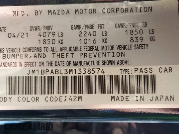 ✅ 2021 Mazda 3 Select • VIN: JM1BPABL3M1338574 • Lot: 43586559. Listed on IAAI with 89,147 mi. Free auction sales archive from the USA and detailed vehicle history report at DreamBid. Image 9.