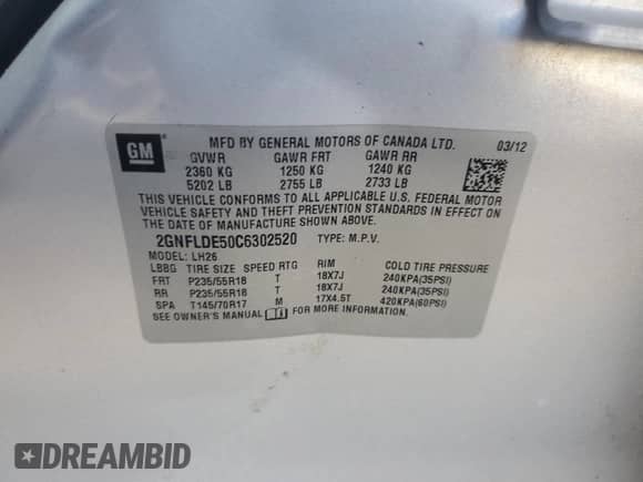 2012 Chevrolet Equinox 1LT с VIN 2GNFLDE50C6302520, выставлен на аукционе Copart как лот 82626595 с пробегом Не указан миль и Списание • Salvage title. История ставок и продаж доступна на DreamBid. Изображение 13.