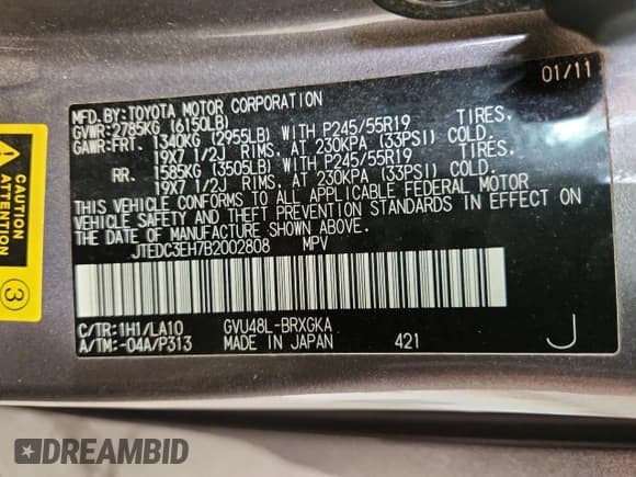 ✅ 2011 Toyota Highlander Limited • VIN: JTEDC3EH7B2002808 • Lot: 81939685. Listed on Copart with 201,784 mi. Free auction sales archive from the USA and detailed vehicle history report at DreamBid. Image 13.