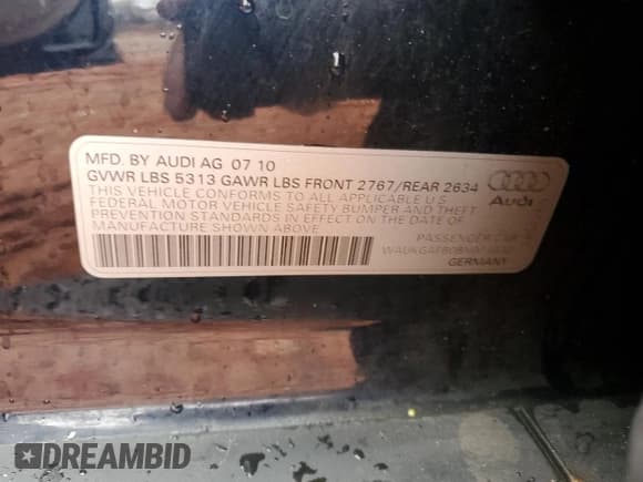 ✅ 2011 Audi A6 Prestige • VIN: WAUKGAFB0BN013630 • Lot: 80197924. Listed on Copart with 110,315 mi. Free auction sales archive from the USA and detailed vehicle history report at DreamBid. Image 12.