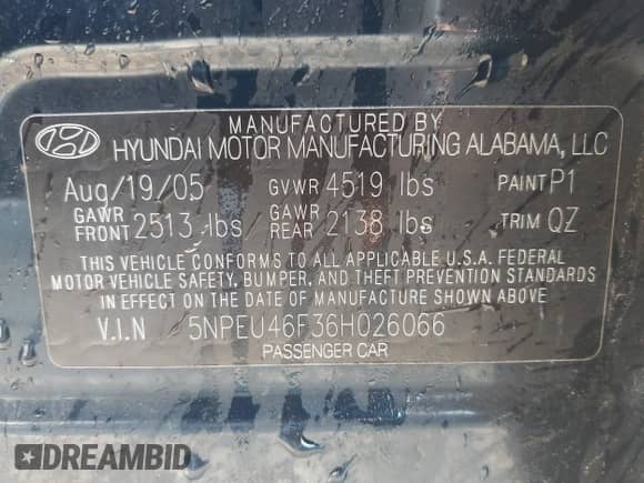 2006 Hyundai Sonata GLS with VIN 5NPEU46F36H026066, listed as a IAAI auction lot 43262009 with 245,900 mi miles and . Bid and sale history available at DreamBid. Image 9.