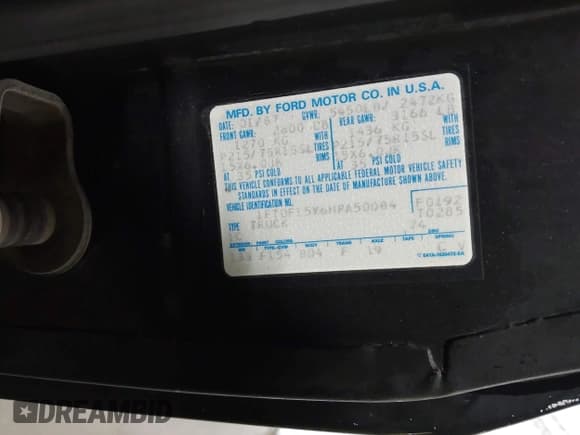 ✅ 1987 Ford F-150 • VIN: 1FTDF15Y6HPA50084 • Lot: 43738940. Listed on IAAI with 17,389 mi. Free auction sales archive from the USA and detailed vehicle history report at DreamBid. Image 8.