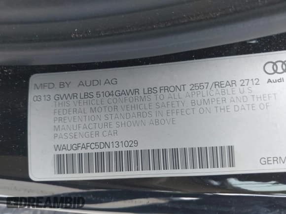 ✅ 2013 Audi A6 Premium Plus • VIN: WAUGFAFC5DN131029 • Lot: 42428222. Listed on IAAI with 140,832 mi. Free auction sales archive from the USA and detailed vehicle history report at DreamBid. Image 9.