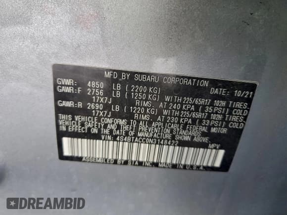 ✅ 2022 Subaru Outback Premium • VIN: 4S4BTACC0N3148422 • Lot: 95131285. Listed on Copart with 61,203 mi. Free auction sales archive from the USA and detailed vehicle history report at DreamBid. Image 13.