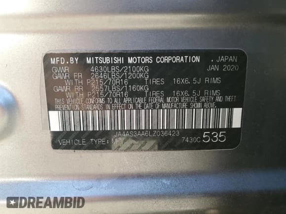 ✅ 2020 Mitsubishi Eclipse Cross ES • VIN: JA4AS3AA6LZ036423 • Lot: 89547065. Wystawiony na Copart z przebiegiem 91 347 mil. Bezpłatny archiwum sprzedaży aukcyjnych z USA i szczegółowy raport historii pojazdu na DreamBid. Zdjęcie 13.