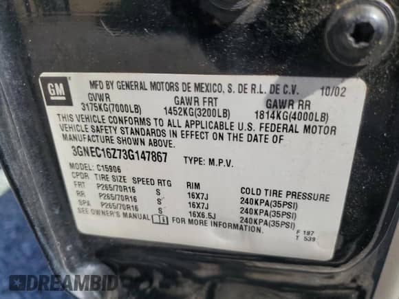 2003 Chevrolet Suburban LT с VIN 3GNEC16Z73G147867, выставлен на аукционе Copart как лот 75894984 с пробегом 320 557 миль миль и Списание • Salvage title. История ставок и продаж доступна на DreamBid. Изображение 13.