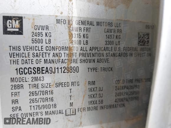 ✅ 2018 Chevrolet Colorado 2WD Work Truck • VIN: 1GCGSBEA9J1129890 • Lot: 42054763. Listed on IAAI with 118,962 mi. Free auction sales archive from the USA and detailed vehicle history report at DreamBid. Image 9.