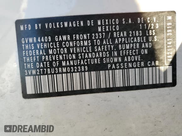 ✅ 2024 Volkswagen Jetta Autobahn • VIN: 3VW2T7BU3RM032389 • Lot: 88945775. Listed on Copart with 13,629 mi. Free auction sales archive from the USA and detailed vehicle history report at DreamBid. Image 16.