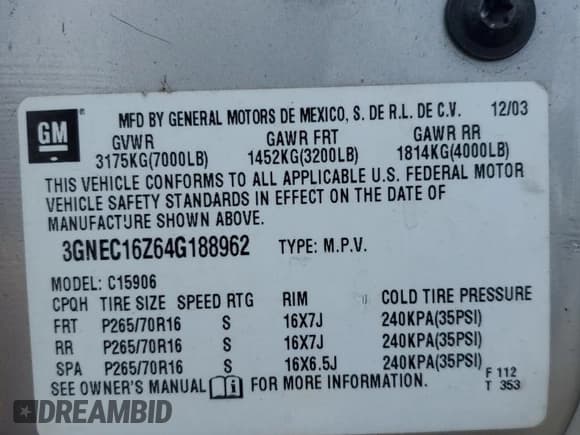 ✅ 2004 Chevrolet Suburban LS • VIN: 3GNEC16Z64G188962 • Лот: 51783375. Опубликован ранее на Copart с пробегом 190 017 миль. Бесплатный доступ к архиву аукционных продаж из США и подробный отчёт об истории автомобиля на DreamBid. Изображение 15.