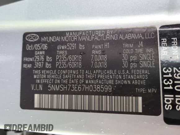 2007 Hyundai Santa Fe SE с VIN 5NMSH73E67H038599, выставлен на аукционе Copart как лот 65825794 с пробегом 165 405 миль миль и Списание • Salvage title. История ставок и продаж доступна на DreamBid. Изображение 13.