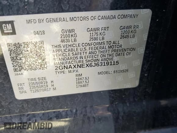 ✅ 2018 Chevrolet Equinox Premier • VIN: 2GNAXNEX6J6319115 • Лот: 84204425. Опубликован ранее на Copart с пробегом 104 712 миль. Бесплатный доступ к архиву аукционных продаж из США и подробный отчёт об истории автомобиля на DreamBid. Изображение 14.