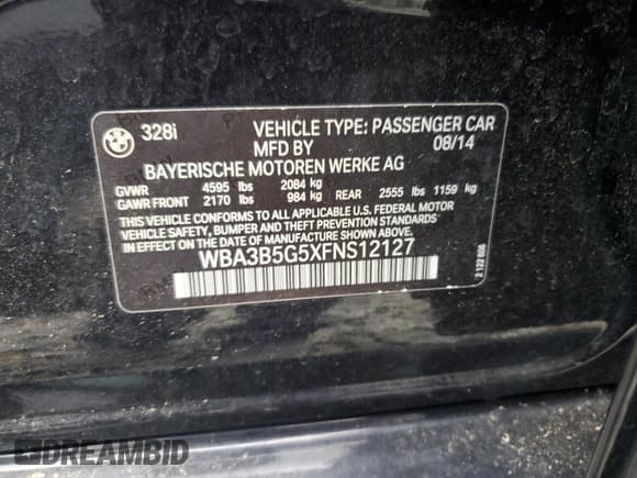 ✅ 2015 BMW 3 Series 328i xDrive • VIN: WBA3B5G5XFNS12127 • Лот: 89934235. Опубликован ранее на Copart с пробегом 63 088 миль. Бесплатный доступ к архиву аукционных продаж из США и подробный отчёт об истории автомобиля на DreamBid. Изображение 12.
