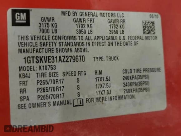 ✅ 2010 GMC Sierra 1500 SLE • VIN: 1GTSKVE31AZ279670 • Lot: 87096275. Listed on Copart with 142,182 mi. Free auction sales archive from the USA and detailed vehicle history report at DreamBid. Image 12.