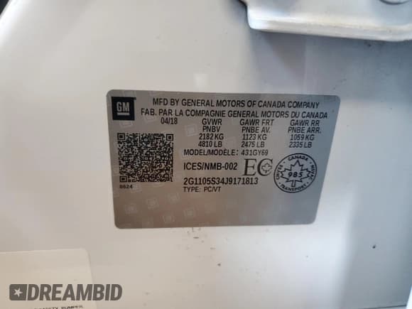 ✅ 2018 Chevrolet Impala LT • VIN: 2G1105S34J9171813 • Лот: 71156074. Опубликован ранее на Copart с пробегом 48 496 миль. Бесплатный доступ к архиву аукционных продаж из США и подробный отчёт об истории автомобиля на DreamBid. Изображение 15.