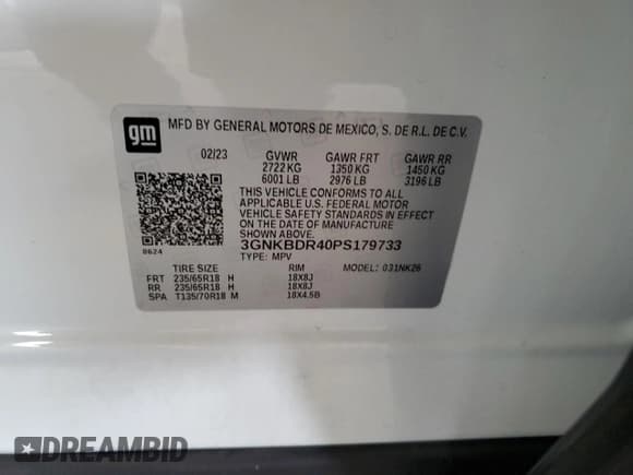 ✅ 2023 Chevrolet Blazer LT • VIN: 3GNKBDR40PS179733 • Lot: 68961315. Listed on Copart with 46,193 mi. Free auction sales archive from the USA and detailed vehicle history report at DreamBid. Image 14.