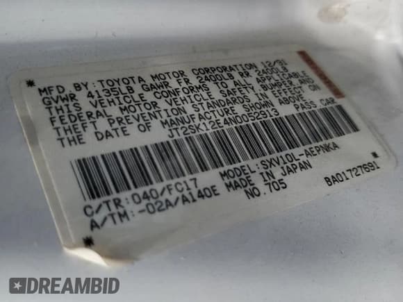 ✅ 1992 Toyota Camry LE • VIN: JT2SK12E4N0052913 • Лот: 80473845. Опубликован ранее на Copart с пробегом 36 092 миль. Бесплатный доступ к архиву аукционных продаж из США и подробный отчёт об истории автомобиля на DreamBid. Изображение 12.