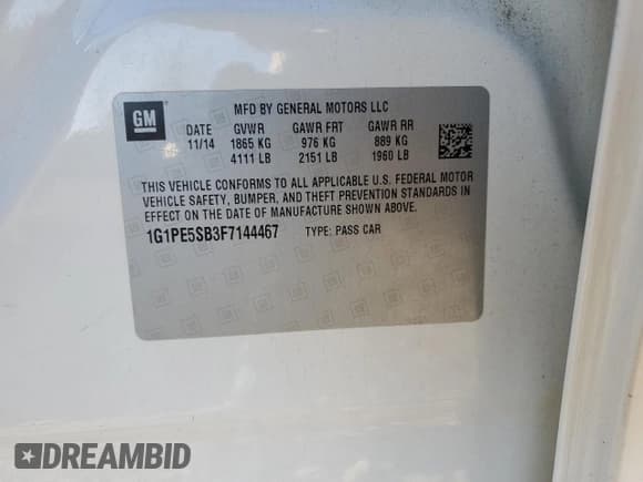 ✅ 2015 Chevrolet Cruze LT • VIN: 1G1PE5SB3F7144467 • Lot: 90609055. Listed on Copart with 137,402 mi. Free auction sales archive from the USA and detailed vehicle history report at DreamBid. Image 12.