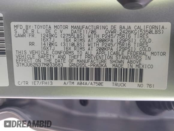 ✅ 2007 Toyota Tacoma PreRunner • VIN: 3TMJU62N37M033683 • Lot: 42383346. Listed on IAAI with 138,683 mi. Free auction sales archive from the USA and detailed vehicle history report at DreamBid. Image 9.