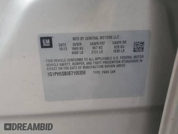 2014 Chevrolet Cruze ECO z VIN 1G1PH5SB3E7195358, wystawiony jako Copart lot #91091895 z przebiegiem 129 358 mil mil oraz Czysty tytuł • Clean title. Historia ofert i sprzedaży dostępna na DreamBid. Obrazek 12.