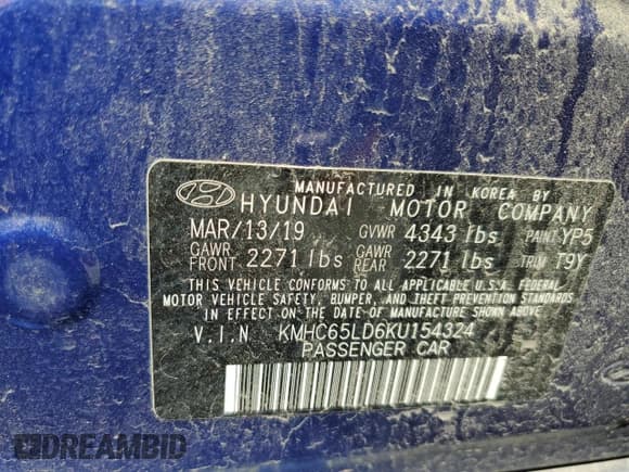 ✅ 2019 Hyundai Ioniq • VIN: KMHC65LD6KU154324 • Lot: 50792675. Wystawiony na Copart z przebiegiem 83 922 mil. Bezpłatny archiwum sprzedaży aukcyjnych z USA i szczegółowy raport historii pojazdu na DreamBid. Zdjęcie 12.