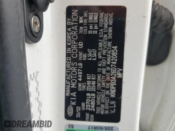 ✅ 2013 Kia Sportage LX • VIN: KNDPB3A26D7420854 • Lot: 83944165. Listed on Copart with 100,136 mi. Free auction sales archive from the USA and detailed vehicle history report at DreamBid. Image 13.