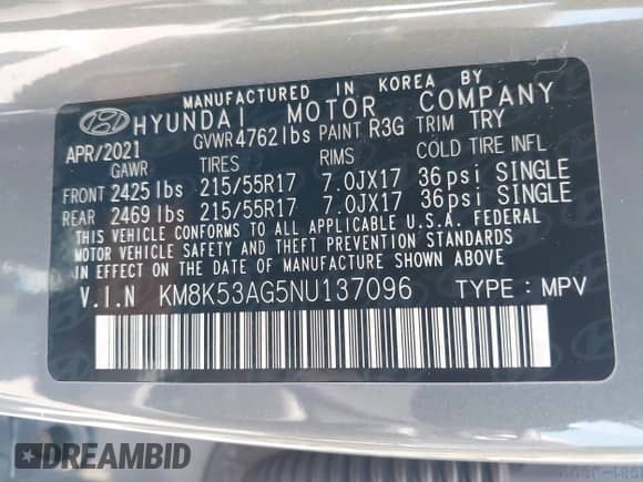 2022 Hyundai Kona Limited z VIN KM8K53AG5NU137096, wystawiony jako IAAI lot #42401140 z przebiegiem 39 230 mil mil oraz . Historia ofert i sprzedaży dostępna na DreamBid. Obrazek 9.