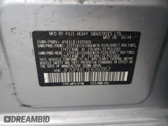 ✅ 2014 Subaru Crosstrek Premium • VIN: JF2GPAVC7E8260957 • Lot: 80198555. Listed on Copart with 133,514 mi. Free auction sales archive from the USA and detailed vehicle history report at DreamBid. Image 13.