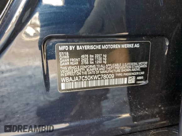 ✅ 2019 BMW 5 Series 530i xDrive • VIN: WBAJA7C50KWC78009 • Lot: 95082365. Listed on Copart with 78,749 mi. Free auction sales archive from the USA and detailed vehicle history report at DreamBid. Image 12.