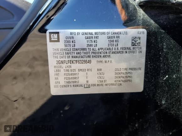 2015 Chevrolet Equinox LT z VIN 2GNFLFEK7F6328649, wystawiony jako Copart lot #86104755 z przebiegiem 115 149 mil mil oraz Szkoda całkowita • Salvage title. Historia ofert i sprzedaży dostępna na DreamBid. Obrazek 13.