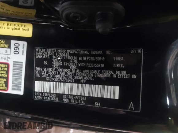 ✅ 2016 Toyota Sienna XLE • VIN: 5TDYK3DC7GS762431 • Лот: 42097541. Опубликован ранее на IAAI с пробегом 93 778 миль. Бесплатный доступ к архиву аукционных продаж из США и подробный отчёт об истории автомобиля на DreamBid. Изображение 9.