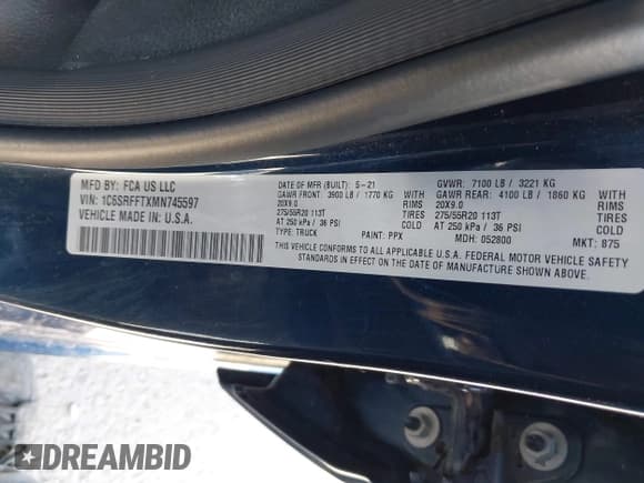 ✅ 2021 Ram 1500 Big Horn • VIN: 1C6SRFFTXMN745597 • Lot: 43545557. Listed on IAAI with 76,145 mi. Free auction sales archive from the USA and detailed vehicle history report at DreamBid. Image 9.