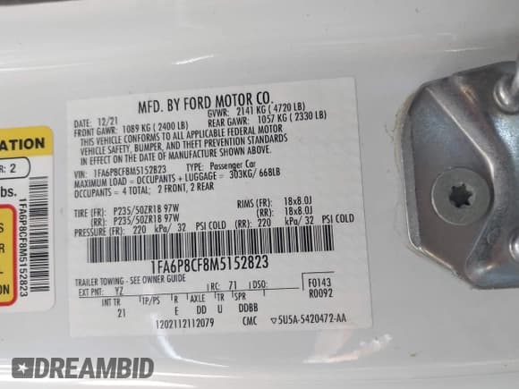 ✅ 2021 Ford Mustang GT • VIN: 1FA6P8CF8M5152823 • Lot: 42748118. Listed on IAAI with Not provided. Free auction sales archive from the USA and detailed vehicle history report at DreamBid. Image 9.