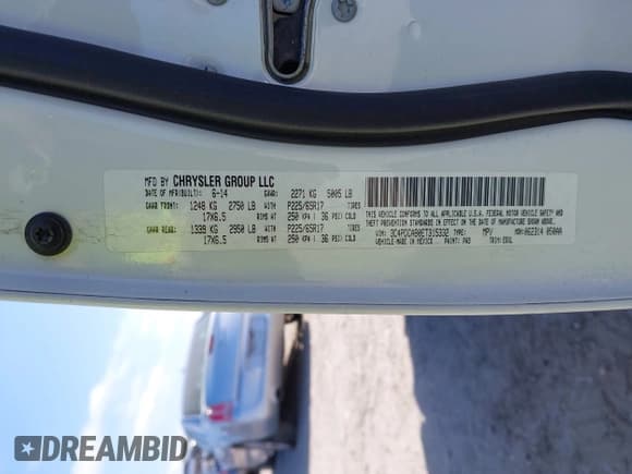 ✅ 2014 Dodge Journey SE • VIN: 3C4PDCAB0ET315332 • Lot: 43542775. Listed on IAAI with 158,494 mi. Free auction sales archive from the USA and detailed vehicle history report at DreamBid. Image 9.