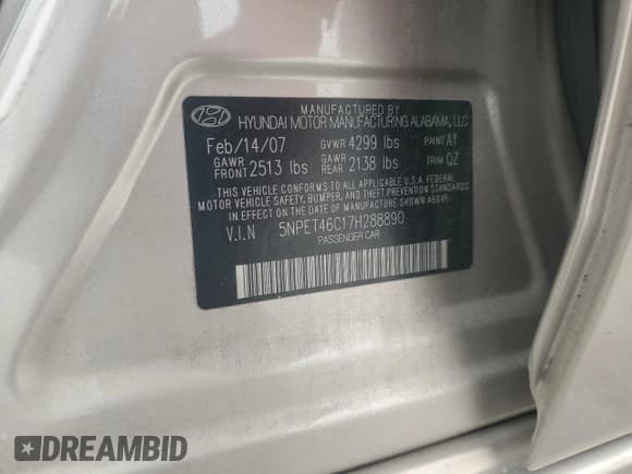 ✅ 2007 Hyundai Sonata GLS • VIN: 5NPET46C17H288890 • Лот: 41712295. Опубликован ранее на Copart с пробегом 89 079 миль. Бесплатный доступ к архиву аукционных продаж из США и подробный отчёт об истории автомобиля на DreamBid. Изображение 12.