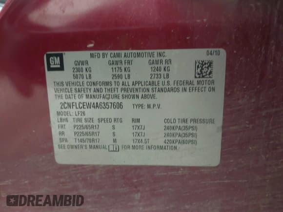 ✅ 2010 Chevrolet Equinox LS • VIN: 2CNFLCEW4A6357606 • Лот: 43511994. Опубликован ранее на IAAI с пробегом 311 446 миль. Бесплатный доступ к архиву аукционных продаж из США и подробный отчёт об истории автомобиля на DreamBid. Изображение 9.