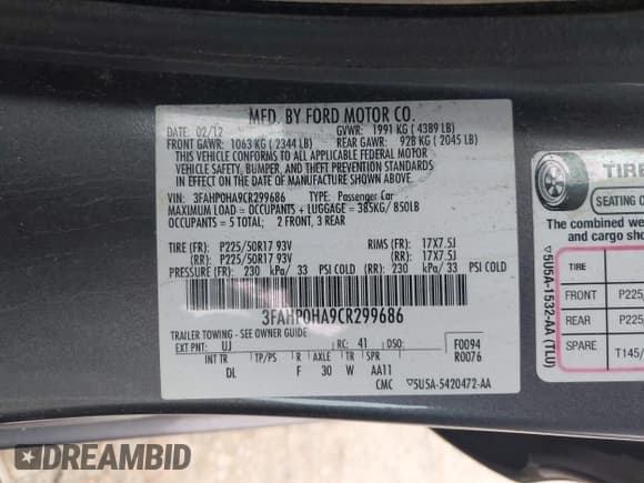 ✅ 2012 Ford Fusion SE • VIN: 3FAHP0HA9CR299686 • Lot: 35577638. Listed on IAAI with 119,451 mi. Free auction sales archive from the USA and detailed vehicle history report at DreamBid. Image 9.