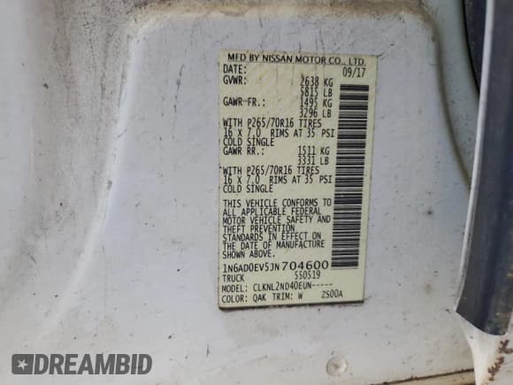 ✅ 2018 Nissan Frontier SV • VIN: 1N6AD0EV5JN704600 • Lot: 89434305. Listed on Copart with 217,614 mi. Free auction sales archive from the USA and detailed vehicle history report at DreamBid. Image 12.