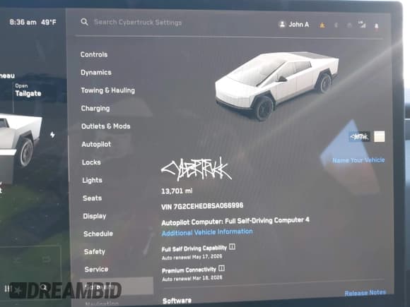✅ 2025 Tesla Cybertruck • VIN: 7G2CEHED8SA066996 • Lot: 43494537. Wystawiony na IAAI z przebiegiem 13 701 mil. Bezpłatny archiwum sprzedaży aukcyjnych z USA i szczegółowy raport historii pojazdu na DreamBid. Zdjęcie 7.