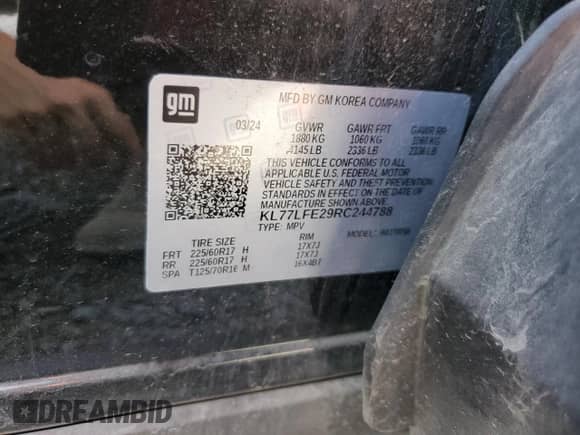 2024 Chevrolet Trax LS with VIN KL77LFE29RC244788, listed as a Copart auction lot 86167595 with 14,412 mi miles and Clean title. Bid and sale history available at DreamBid. Image 14.