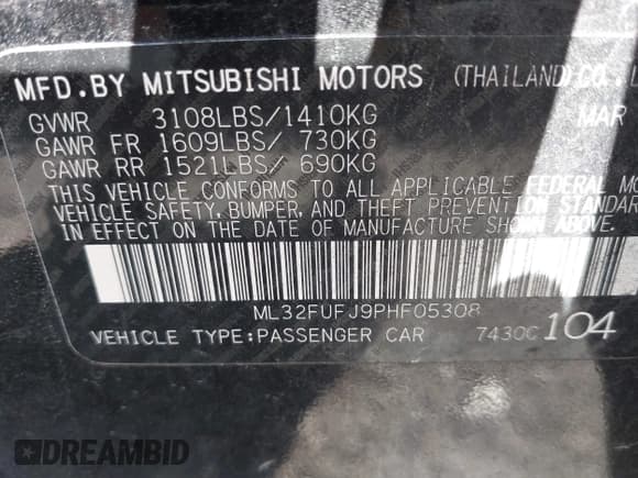 ✅ 2023 Mitsubishi Mirage ES • VIN: ML32FUFJ9PHF05308 • Лот: 43075995. Опубликован ранее на IAAI с пробегом 68 731 миль. Бесплатный доступ к архиву аукционных продаж из США и подробный отчёт об истории автомобиля на DreamBid. Изображение 9.