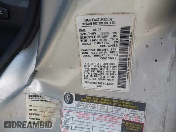 ✅ 2008 Infiniti FX • VIN: JNRAS08U18X103386 • Lot: 42260026. Wystawiony na IAAI z przebiegiem Nie podano. Bezpłatny archiwum sprzedaży aukcyjnych z USA i szczegółowy raport historii pojazdu na DreamBid. Zdjęcie 9.