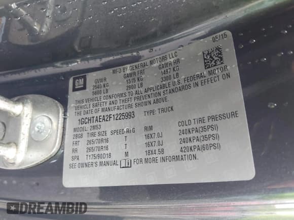 ✅ 2015 Chevrolet Colorado 4WD WT • VIN: 1GCHTAEA2F1225993 • Лот: 42431042. Опубликован ранее на IAAI с пробегом 71 539 миль. Бесплатный доступ к архиву аукционных продаж из США и подробный отчёт об истории автомобиля на DreamBid. Изображение 9.