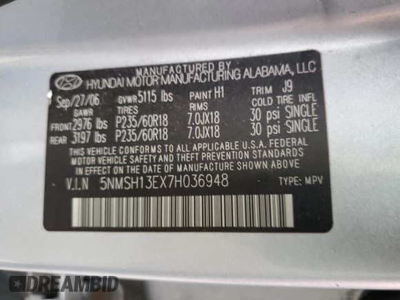 ✅ 2007 Hyundai Santa Fe SE • VIN: 5NMSH13EX7H036948 • Лот: 81069854. Опубликован ранее на Copart с пробегом 149 295 миль. Бесплатный доступ к архиву аукционных продаж из США и подробный отчёт об истории автомобиля на DreamBid. Изображение 13.